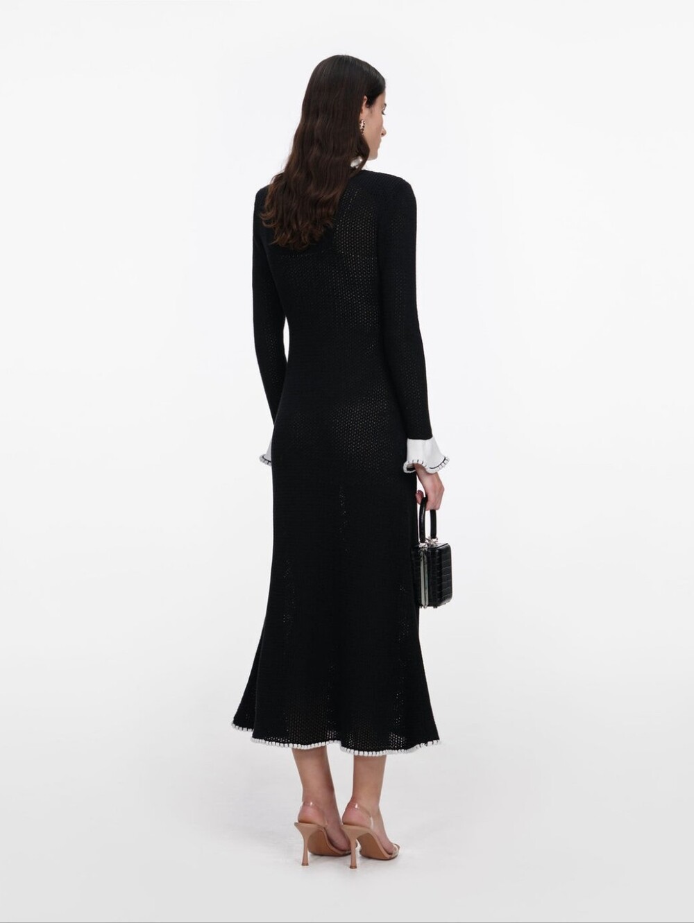 Self Portrait Black Lace Trim Knit Midi Dress - Picture 3 of 11